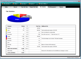 Stats view on Windows Search index analyzer